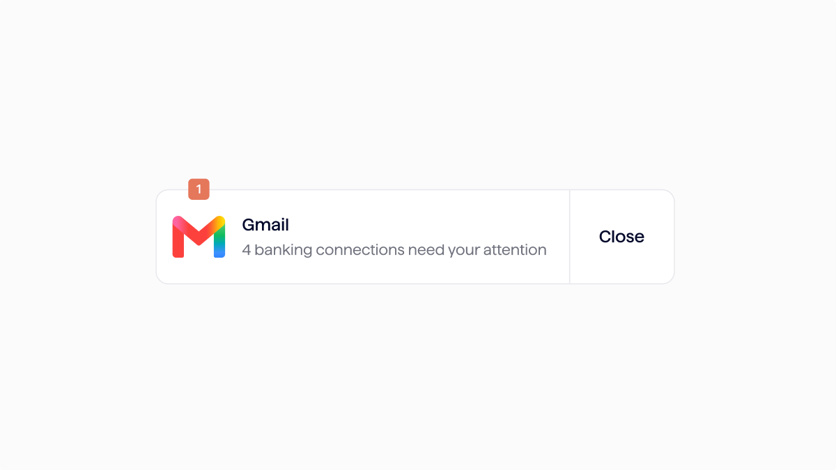 Email notifications for banking connections by Embat